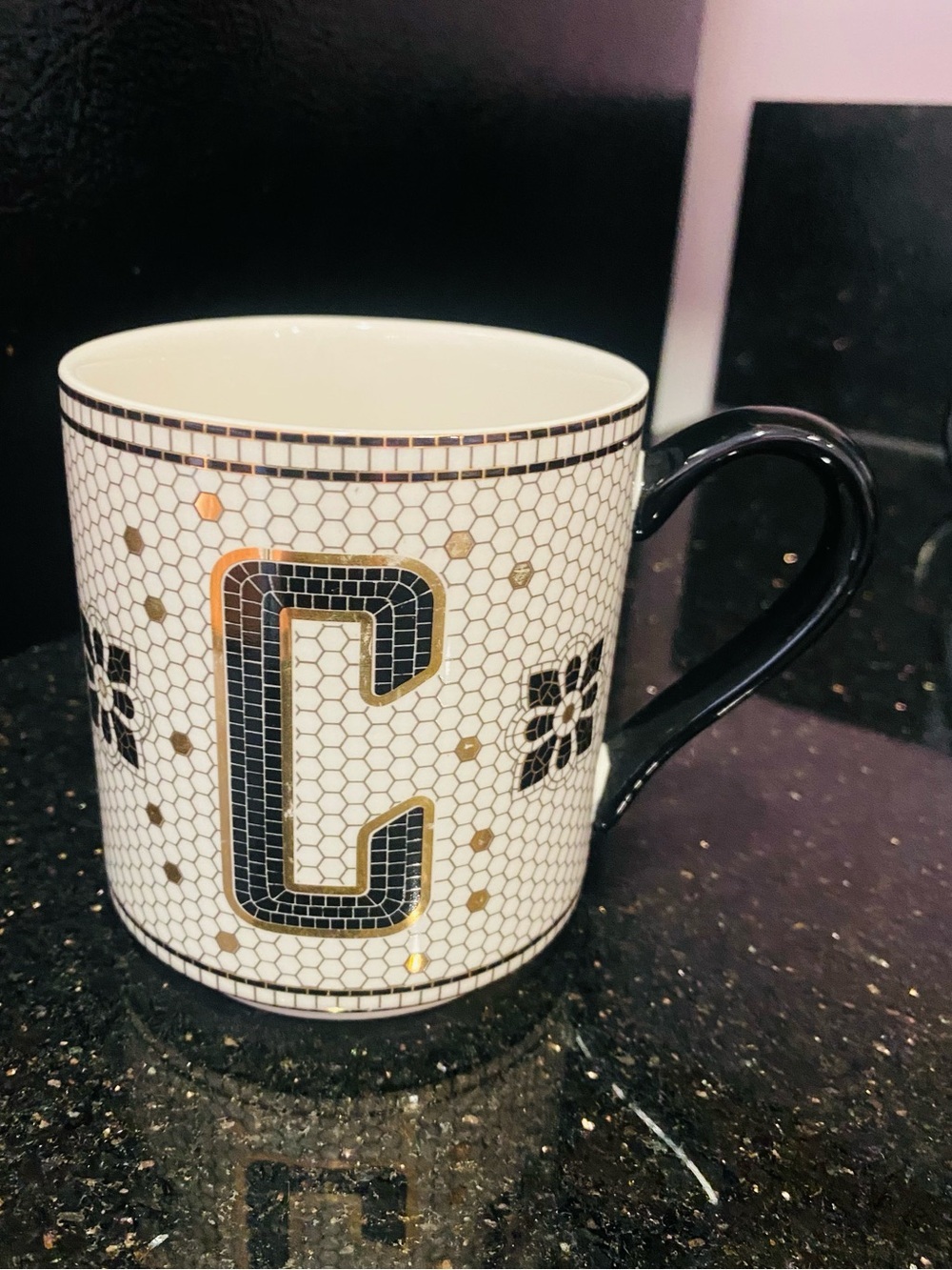 Anthropologie Tiled Bistro Monogram C Coffee Mug 14oz